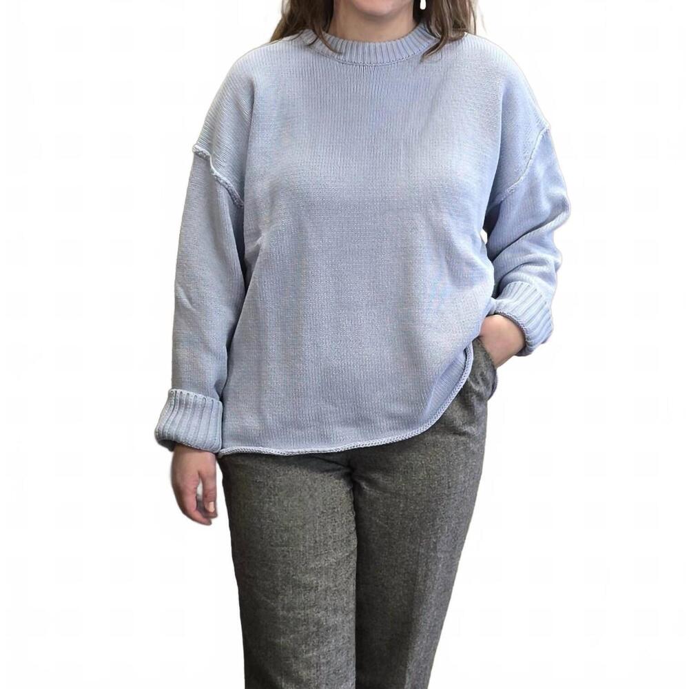 NEW CREAMON boyfriend fit crewneck sweater in misty blue